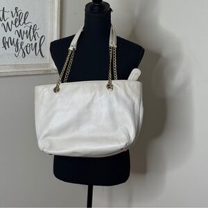 Michael Kors Ivory White Tote Purse Shoulder Chain Strap Pebbled